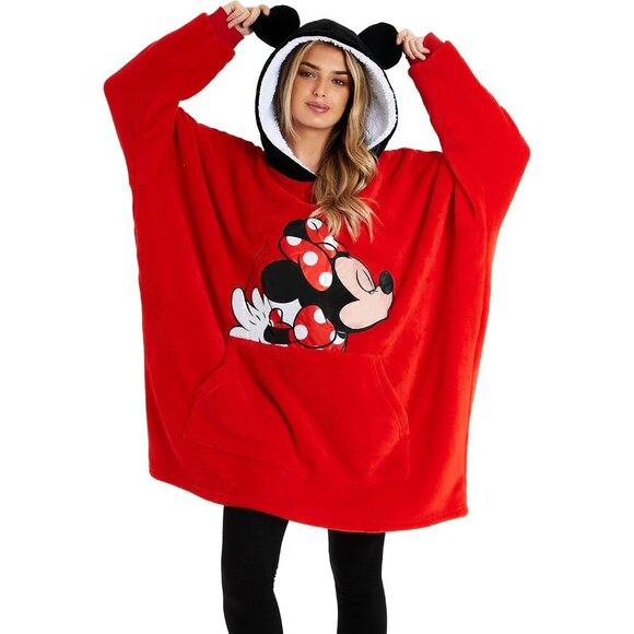 Tops - Women's Red Hoodies, Oversized Blanket Hoodie, Minnie and Mickey Gifts